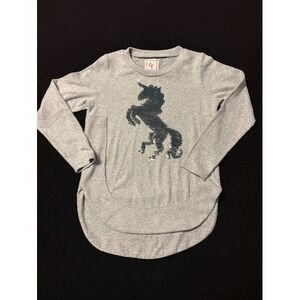 Colortree lightweight sweater, light gray with sequined unicorn, kids size 10/12